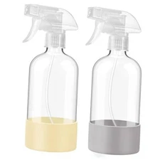  Glass Spray Bottles with Silicone Sleeve, 2 Pack16 oz Empty Pale Yellow&Grey