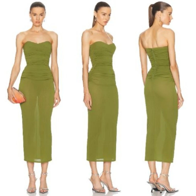 Alex Perry | Vestido acanalado sin tirantes en helecho EE. UU. 0  Foto 2 de 4