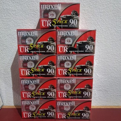 Huge Lot Of 45 NEW Maxell UR-90 Normal Bias Audio Cassettes - 5 Pack Blank Tapes