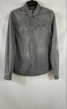 All Saints Men's Gray Paint Splatter Distressed Western Cotton Shirt Sz S