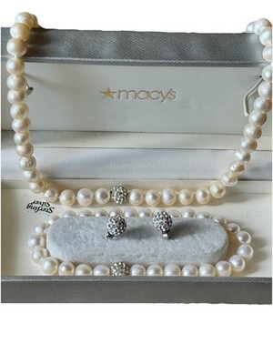 Macy s Cultured Freshwater Pearl Woven Necklace, Bracelet &Earrings Set