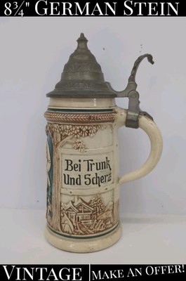  VINTAGE  Bei Trunk Und Scherz Bleibt Froh Das Herz 8¾ Inch Tall German Stein