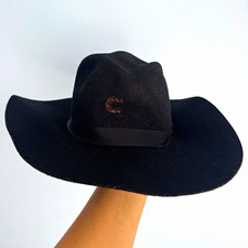 Charlie 1 Horse Black Wool Hat Made in USA Size Small (AS-IS, Bent Brim)