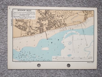 Bognor Regis, Sussex - 1943 Vintage Admiralty Royal Navy Map (Seller Ref B3)