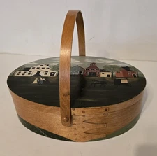 Vintage BENTWOOD OVAL SHAKER PANTRY BOX 4 FINGER handpainted Amish Farm Folk Art
