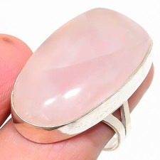 Natural Rose Quartz Gemstone 925 Sterling Silver Ring Size 8 z315