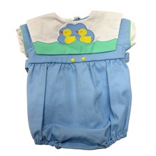 Vintage Robert Jackson Bubble Romper Baby 3 Mos USA Made Embroidered Duckling