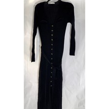 ZARA Women's Black Ribbed Flap Pocket Button-Down Belted Long Sleeve Dress SZ M