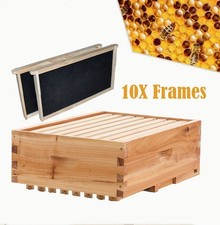 10 Assembled Beehive Frames Coated Beeswax Foundations Bee Box For Beekeeping