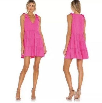 Amanda Uprichard Hot Pink Tie-Shoulder Tiered Mini Dress Pruitt Dress Size Small