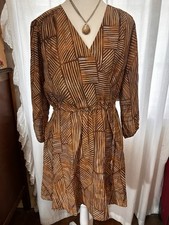 Time and Tru NWT Women's Small Mini Wrap Dress Brown Boho Cottagecore Peasant