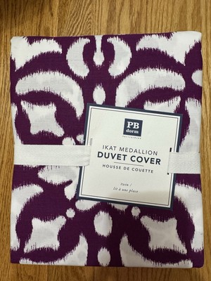 POTTERY BARN TEEN DORM IKAT MEDALLION COTTON PERCALE DUVET COVER TWIN NEW PURPLE
