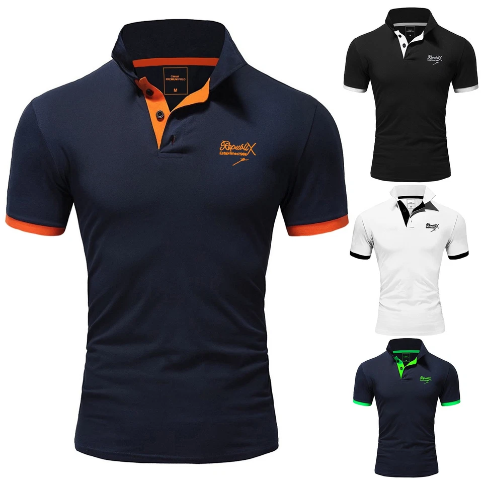 Herren Poloshirt Basic Kontrast Stickerei Kragen Kurzarm Polohemd T-Shirt R-0056 - Bild 1 von 1