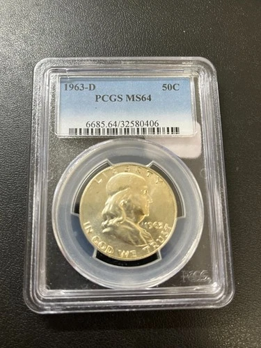 1963 D FRANKLIN HALF DOLLAR PCGS MS-64 - UNCIRCULATED - LUSTER - CERTIFIED - 50C