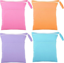 4 Pcs Wet Dry Bag for Baby Cloth Diapers Waterproof Wet Bag Washable Travel R...