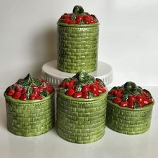 Vintage Strawberry Basketweave 4 Pc Ceramic Canister Set