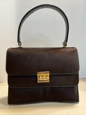 Blk/Burg Purse Evening Bag Leather Pony Satin Purse Gold Clasp Vtg 50s 60s.  RM  