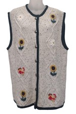 Vintage Kiss Seven Country Vest XL German Farmhouse Embroidery Cottagecore Knit