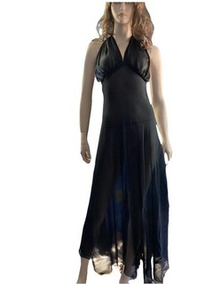 1930s Sheer Black Halter Gown Bias Cut