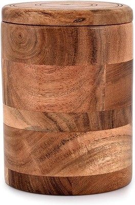 Acacia Wood round wooden storage jar with Lid for Keeping Cookies, Coffee, Flour