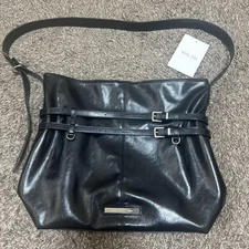 Matin Kim Black Bicolor Shoulder Bag with Double Belted Straps Used from japan