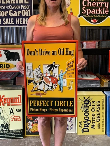 Antique Vintage Old Style Sign Perfect Circle Piston Rings 16x24 Made in USA