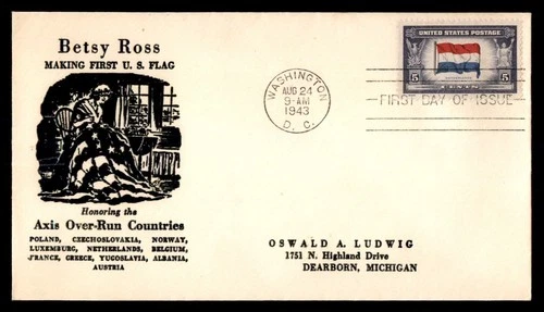 Mayfairstamps US FDC 1943 Betsy Ross Ludwig Thermgraphed Netherlands Overrun Nat