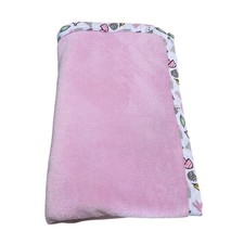 Le Bebe Favorite Pink Baby Blanket w/ Fox Mushroom Acorn Hedgehog Leaf Trim