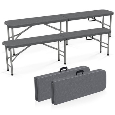 2PCS 6 ft Plastic Folding Bench Portable Fold-in-Half Seat w/ 1320 LBS Capacity