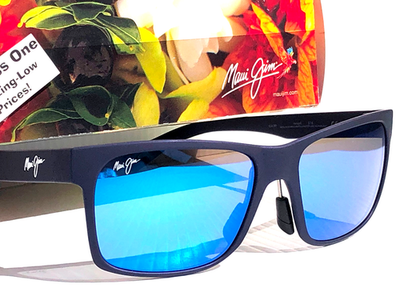 Maui Jim HOOPILI Metallic Matte Navy POLARIZED Blue GLASS Sunglass