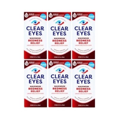 Clear Eyes Maximum Redness Relief Eye Drops 6 Pack 0.5 fl oz Alcohol-Free