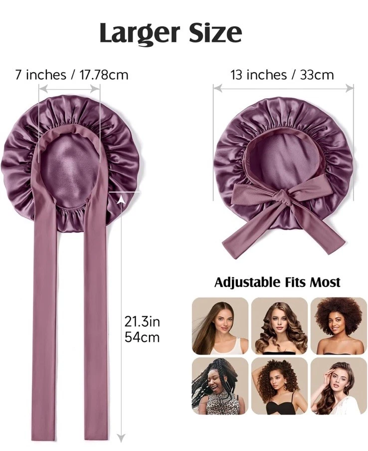 YFONG 100 % 22 Momme Morera Seda Gorro para Mujeres Dormir, Púrpura Más Grande Foto 4 de 4
