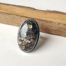 Turritella Agate Gemstone Ring 925 Sterling Silver Unique Ring Size 8.25 BT1158