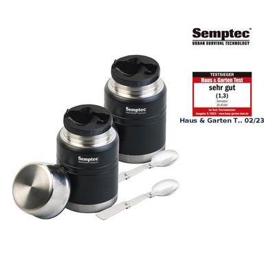 Semptec 2er-Set Vakuum Thermobehälter für Essen & Getränke, Löffel, 500ml
