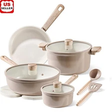 Non-Toxic Ceramic Cookware Set 12 Pcs Non-Stick Kitchen Essentials Easy Clean US