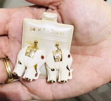 Large Real 14K Solid Yellow Gold Elephant Stud Earrings 30mm x 22mm - 7.2 grams