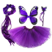 4 PC Girls Fairy Wings Butterfly Costume Set with Wings, Tutu, Wand  Halo
