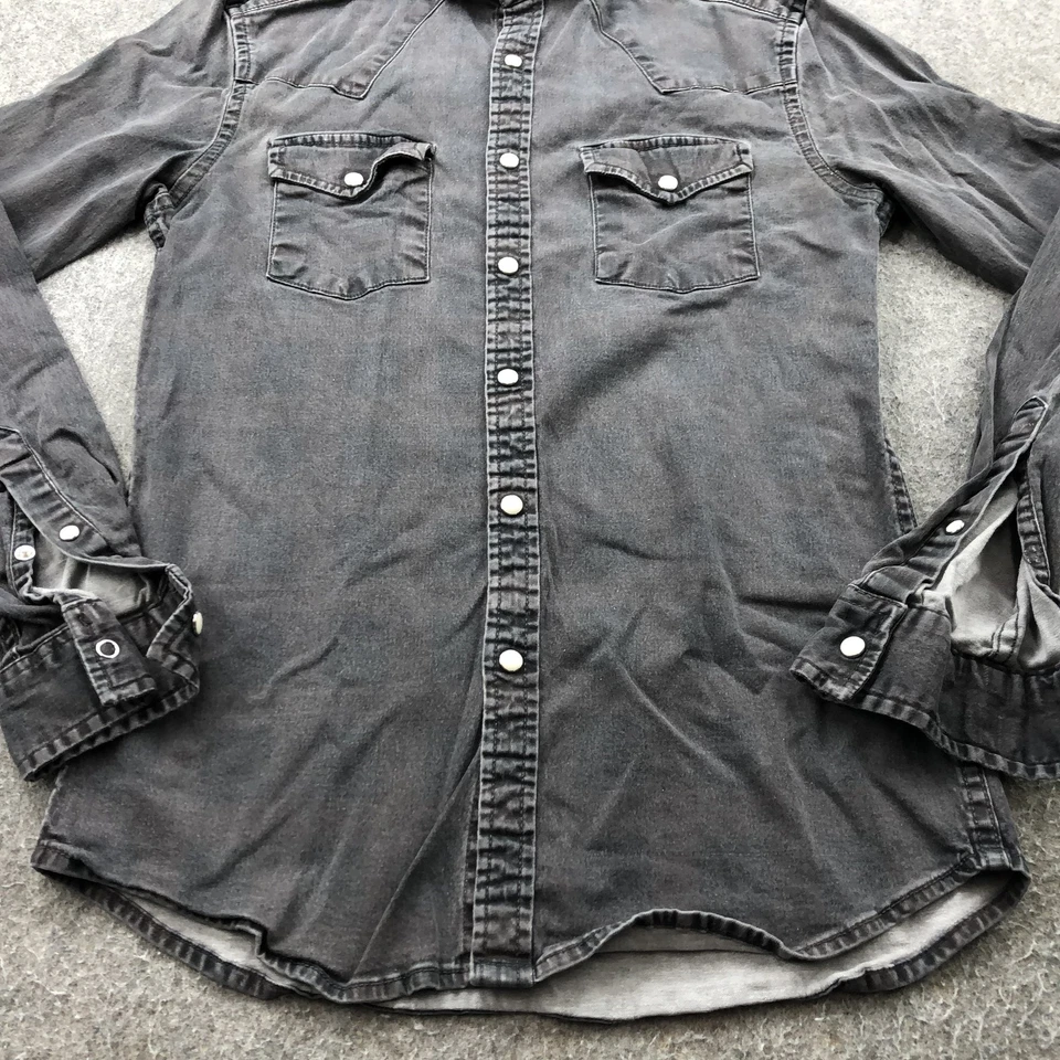 ASOS рубашка мужская маленький черный серый Western джинсовой ткани жемчуг Snap длинным рукавом повседневный - Изображение 2 из 4
