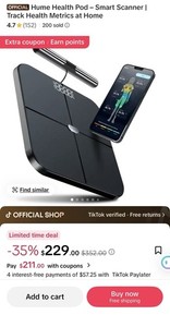 Hume Hume Health Pod Body Composition Scale, Digital Display, Black