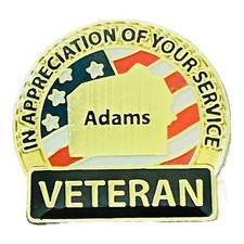 Veteran Adams In Appreciation Of Your Service Lapel Hat Pin Badge VFW Military
