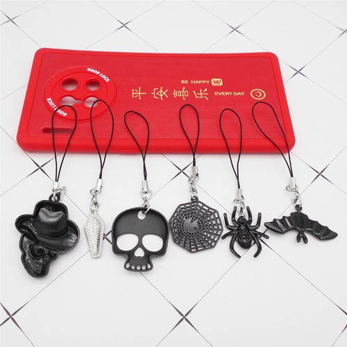 6 Black Coating Alloy Phone Case Hanging Decor Charm Halloween Skull Bat Spider - 第 5/5 張圖片