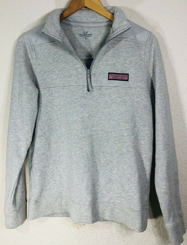 Vineyard Vines 1/2 Zip Boys’ 100% Cotton Gray Patched Shoulder Pullover Sz L