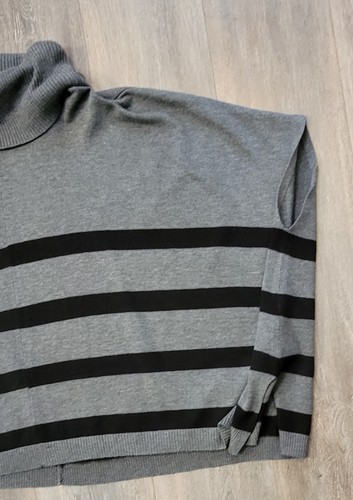 Calvin Klein Gray Striped Sweater Cape Turtleneck Womens Size L / XL - Picture 6 of 13