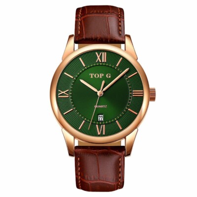 TOPG Men's Leather Quartz Waterproof Watch