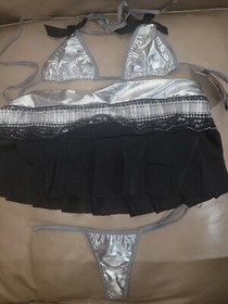 NWT Dreamgirl Sexy Lame Bikini Tri-Top, Thong, & Skirt Lingerie Stripper Set