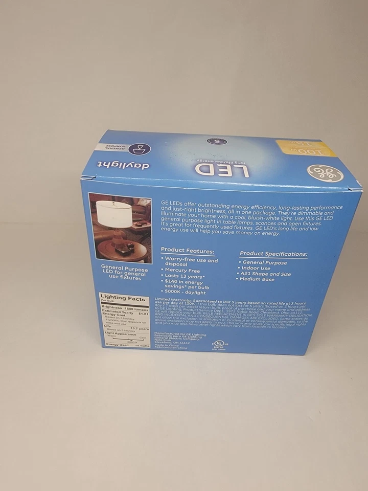 Ge 5000k 100W LED Bulbs, 15 W, A21, Daylight, Dimmable, 2/Pack 1600 lumens - Image 2 of 2