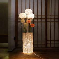 109CM LED Stehlampe 3-Farbiges Licht Vintage Rattan Wohnzimmerlampe mit Schalter