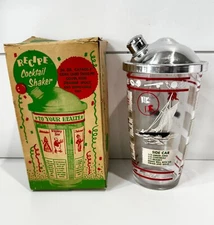 Vintage Recipe Cocktail Shaker 26 Ounce Boat Golf Sports Theme Original Box MCM