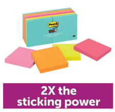 NEW Post-it Super Sticky Notes, 3" x 3", Miami, Pack Of 12 Pads