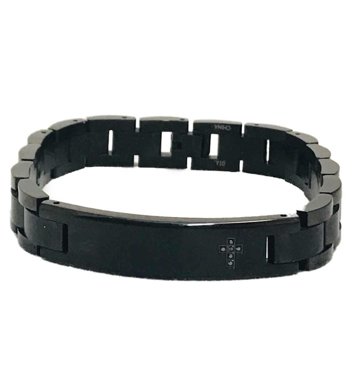 PRY GROUND シュウト011-PLATE-BRACELET MGW Black Ion Plate Stainless Steel ID Bracelet Black Diamond